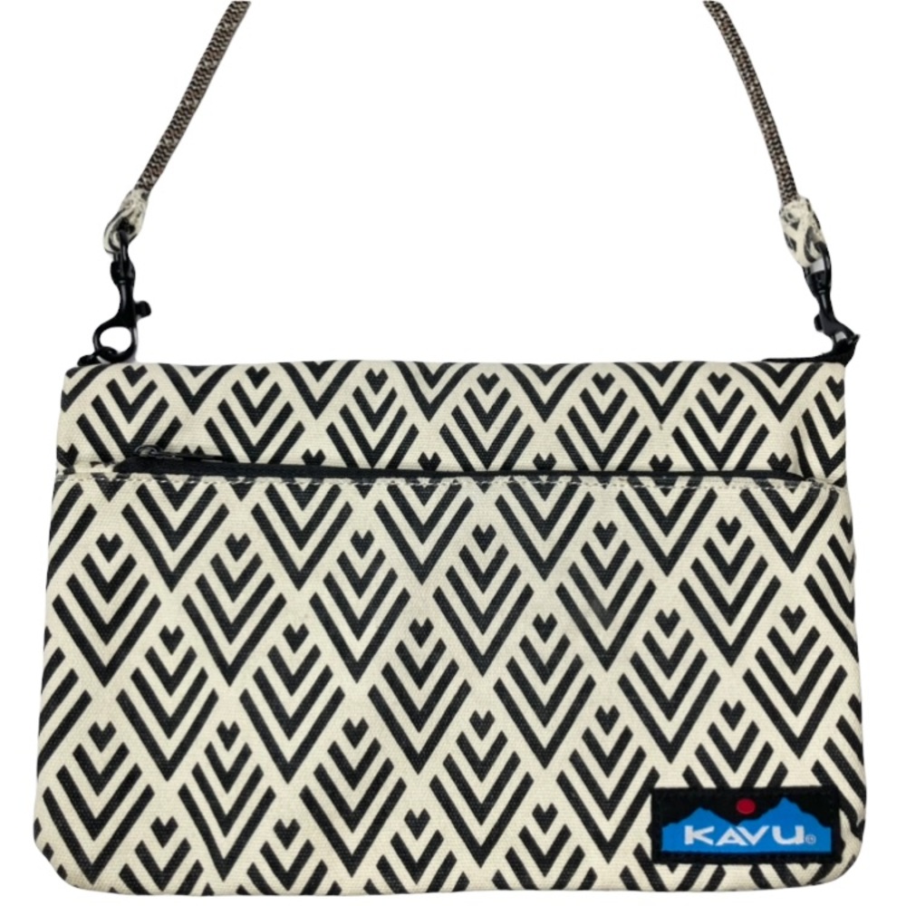 KAVU Black & White Zig Zag Aztec Print Crossbody Slingaling Fold Over Bag EUC